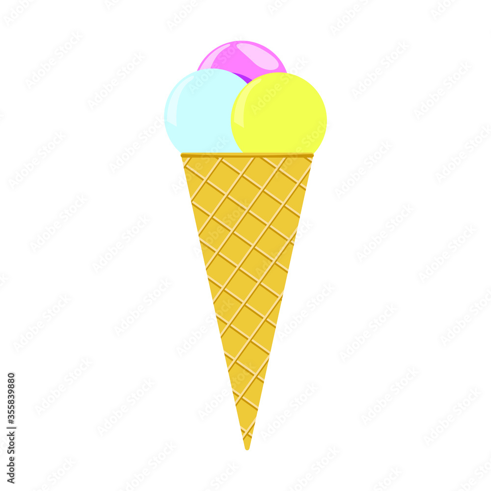 Simple vector icon with an ice cream cone with colorful balls Simple vector icon with an ice cream cone with colorful balls