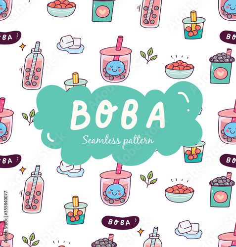 Bubble tea seamless pattern vector illustration