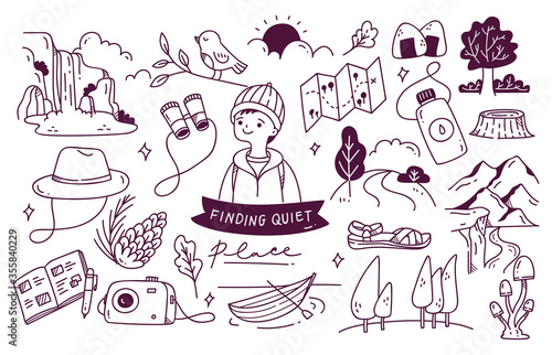 Set of Adventure Doodle Vector Illustration