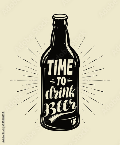 Beer bottle retro. Pub, brewery vintage vector illustration