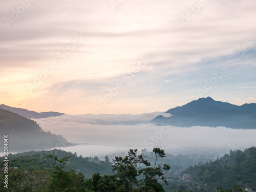Lake Covered with Cloud View from High Hill. Location in Lake Lut Tawar Takengon, Aceh, Indonesia
