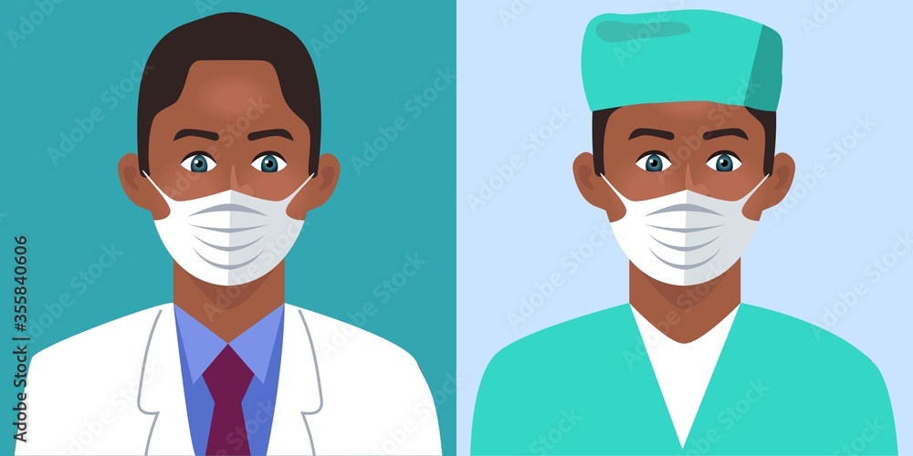Concept of coronavirus. man as doctor. Female characters in medical uniform and face masks. Vector illustration.