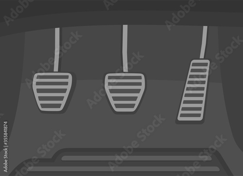 Flat vector illustration of car pedals. Gas, clutch and brake. 