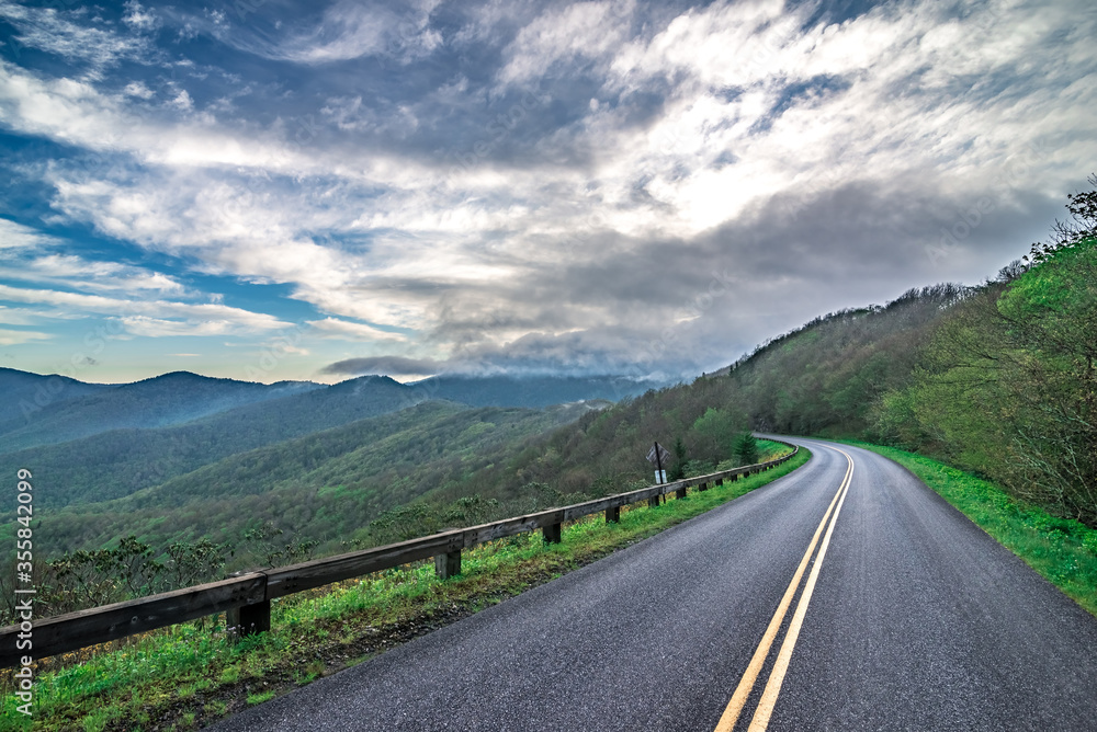 driving on blue ridge parkway in spring