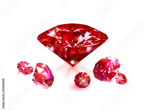 A cluster of red gemstones isolated on a white background. Vector.