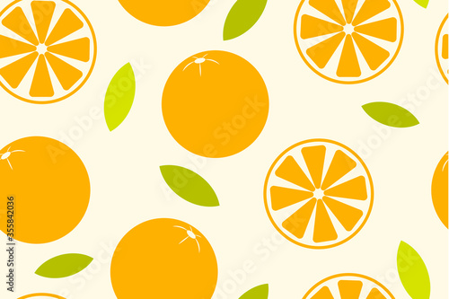 Seamless pattern with oranges. Suitable for fabric, textile, wrapping paper. Tropical fruits. Bright juicy fruits on a light background. Vector illustration
