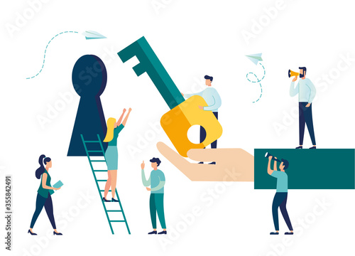 Vector illustration, creative concept idea key to success, teamwork
