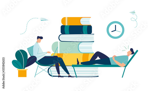 Business concept vector illustration of a businessman having therapy with a psychologist