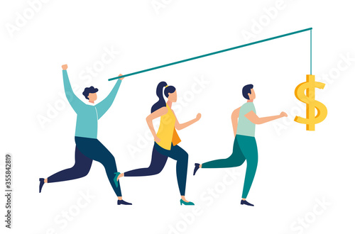 Vector illustration, the pursuit of money, career growth to success, flat color icons, business analysis
