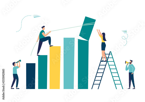 Business concept. Team metaphor. people connecting puzzle elements. Vector illustration flat design style. Symbol of teamwork, cooperation, partnership.