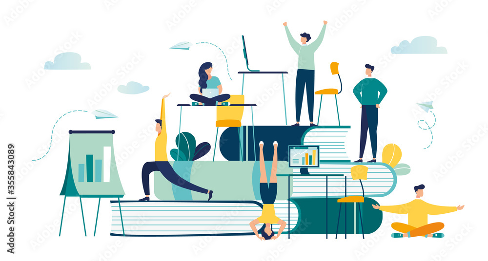 Vector illustration, meditation concept during work break, health benefits of body, mind and emotions, thought process, start and idea search-vector Vector illustration, meditation concept during work break, health benefits of body, mind and emotions, thought process, start and idea search-vector