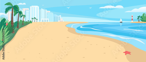 Sandy beach flat color vector illustration