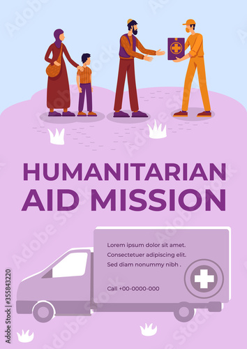 Humanitarian aid mission poster flat vector template