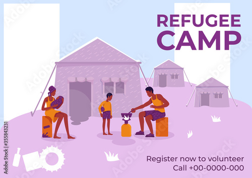 Refugee camp poster flat vector template