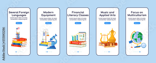 School subjects onboarding mobile app screen flat vector template
