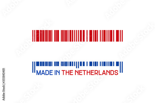 Made in the Netherlands. Barcode in the form of the flag of the Netherlands. Isolated on a white background.