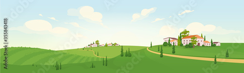Summer in old European village flat color vector illustration