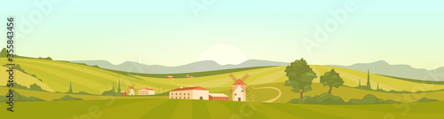 Morning in Tuscany flat color vector illustration