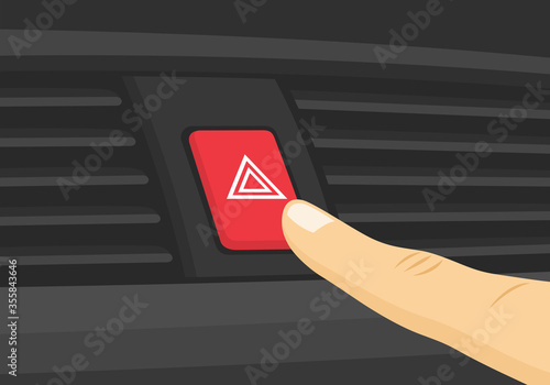 Finger pressing car emergency button. Flat vector illustration.