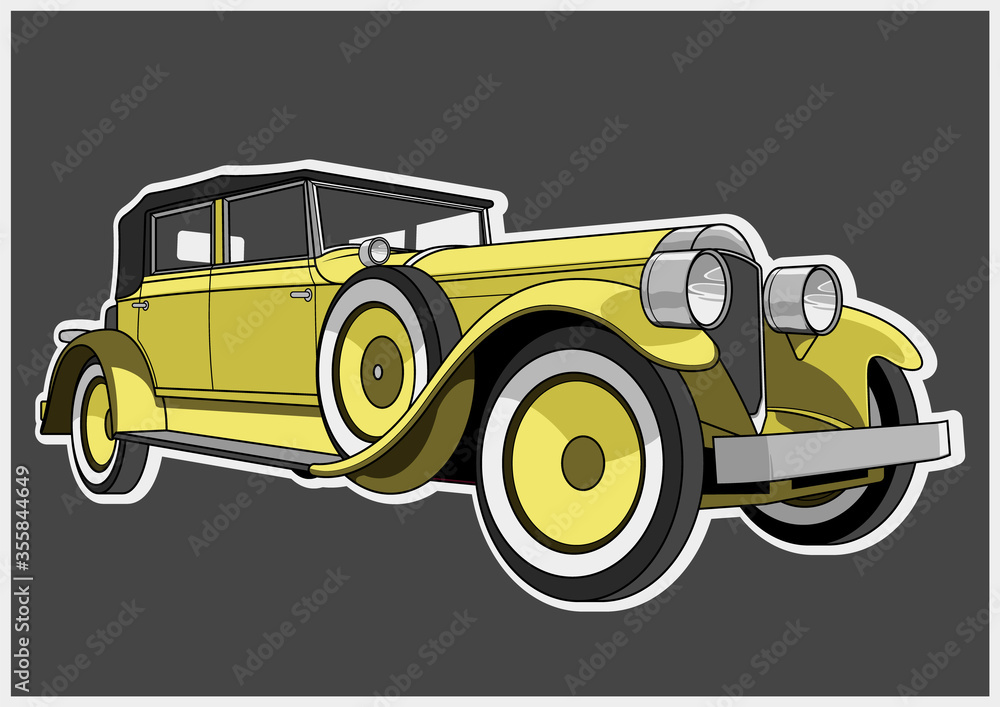 1910s, 1920s Yellow Retro Car 