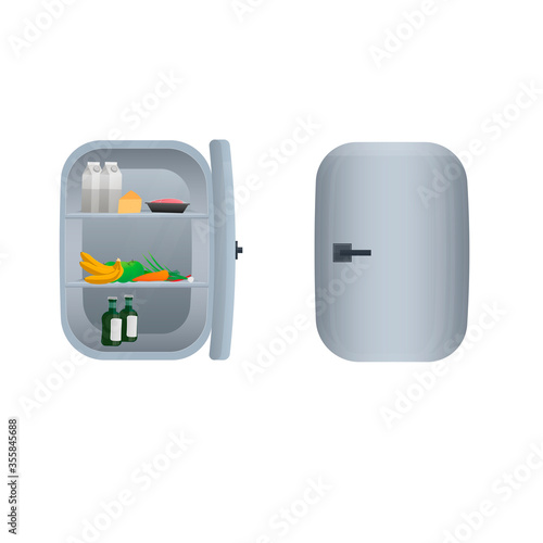 Fridge. Refrigerator with food, vector illustration