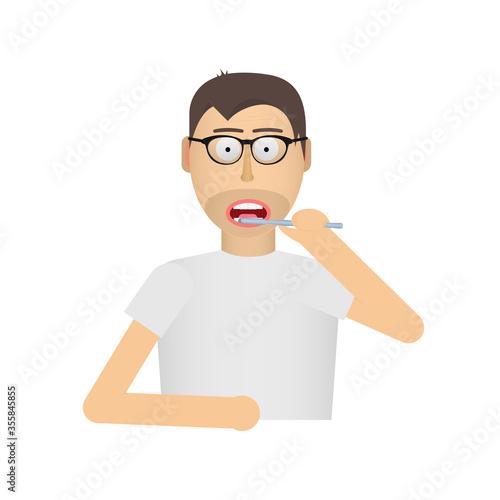 A man brushes his teeth. Brush teeth. Hygiene, vector illustration