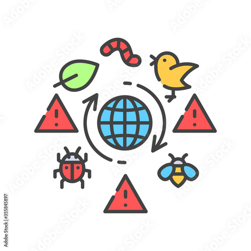 Biodiversity loss color line icon. Extinction animal species. Environmental problems. Sign for web page, app. UI UX GUI design element. Editable stroke.