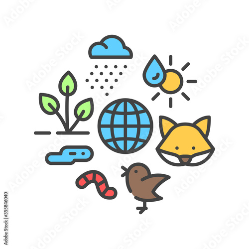Ecosystem color line icon. Sustainable biodiversity and animal friendly environment. Sign for web page, app. UI UX GUI design element. Editable stroke