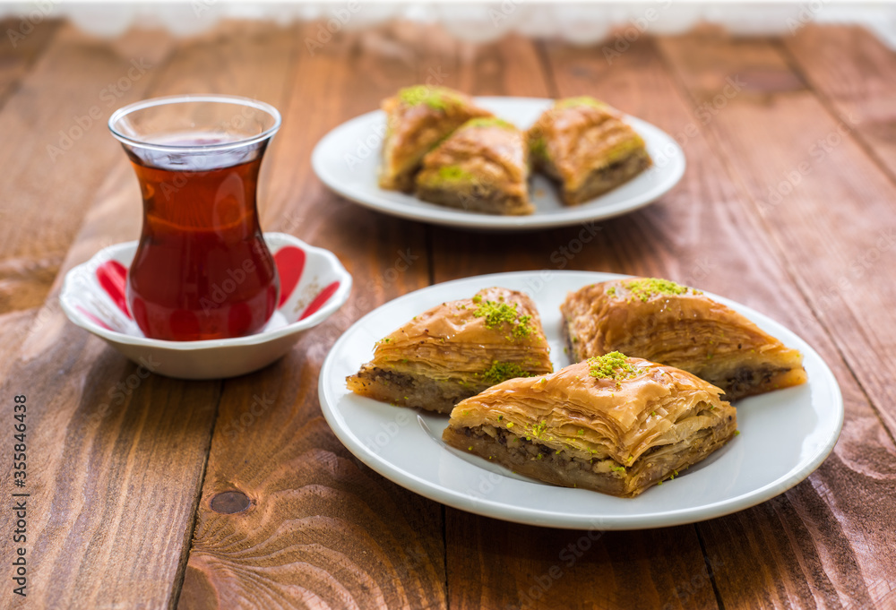 Turkish sweet baklava on plate. Turkish sweet baklava on plate.