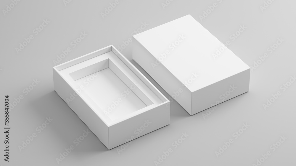Blank open box packaging mockup isolated on grey background, Template for your design. 3d rendering. - obrazy, fototapety, plakaty 