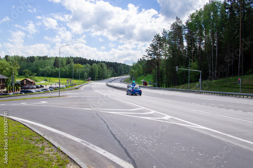 Crossroads asphalt highway road. Minsk Belarus 22 June 2020