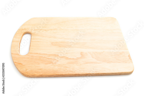 Wooden cutting board isolated on white background. Side view.