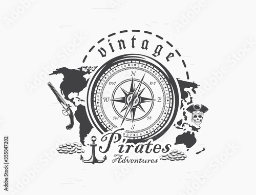Pirate map, flat vector illustration