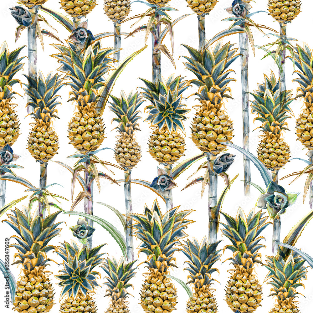 seamless pattern with pineapple. watercolor tropical fruits illustration seamless pattern with pineapple. watercolor tropical fruits illustration