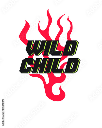 Boys wear shirt print design. racing style, slogan and flames.