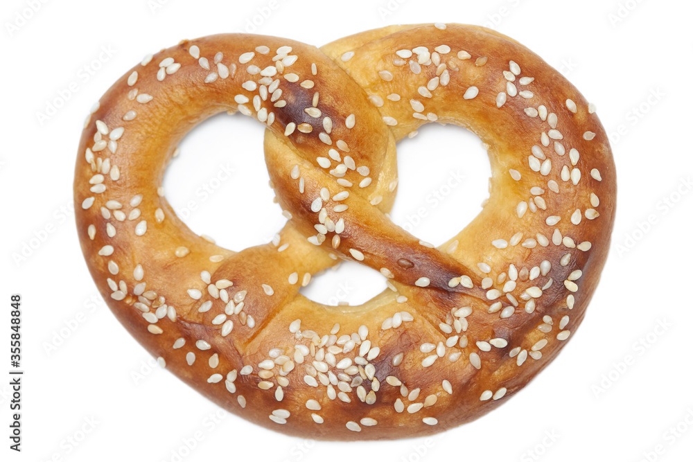Tasty fresh just from oven crispy Brezel pretzel isolated on white background Tasty fresh just from oven crispy Brezel pretzel isolated on white background