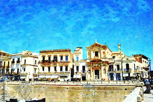 Vászonkép watercolorstyle which represents a glimpse of one of the main squares of Lecce i