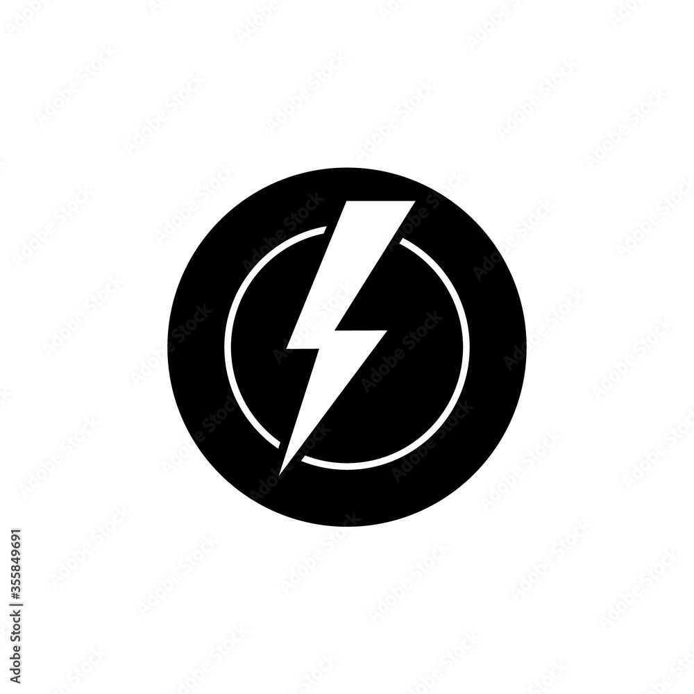 White energy icon, icon in black circle on a white background. White energy icon, icon in black circle on a white background.