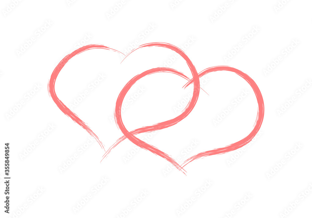 Two hearts painted in red on a white background. Two hearts painted in red on a white background.