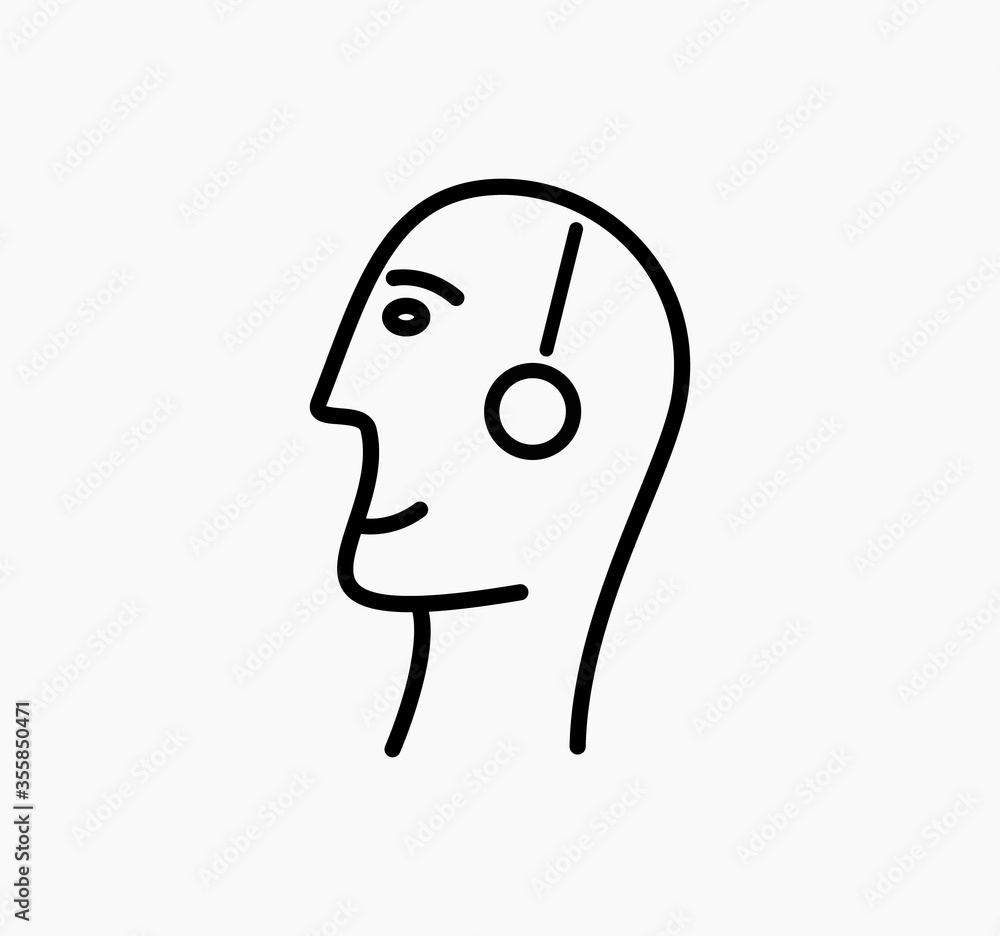 Image of black lines of a man's head on the side in headphones. Vector made on light background. Image of black lines of a man's head on the side in headphones. Vector made on light background.
