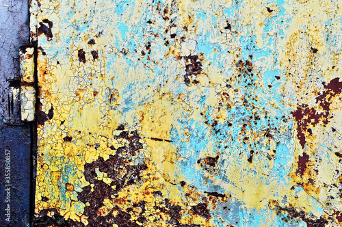 Texture old yellow aquamarine paint on metal