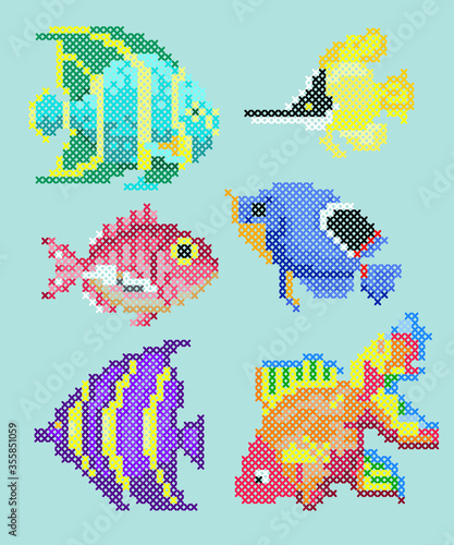 vector illustration cross stitch fish