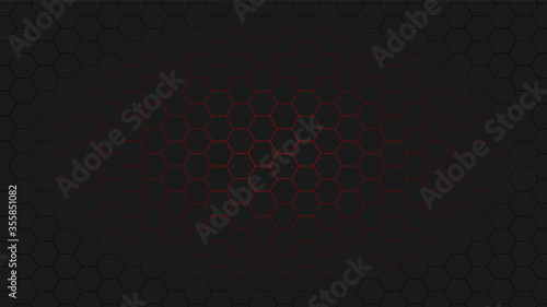 Background of hexagons of honeycombs in red on black background.