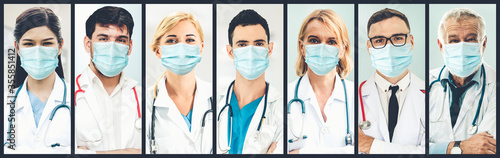 Doctor, nurse and medical staff portrait face photo banner set photo