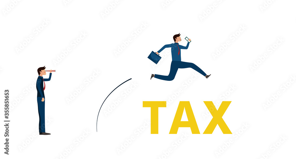 Business vision,Businessman carrying office bag and money are jumping over tax lettering,another one standing and looking,Cute character,Pink cheek,Rosy cheek,vector illustration for graphic design Business vision,Businessman carrying office bag and money are jumping over tax lettering,another one standing and looking,Cute character,Pink cheek,Rosy cheek,vector illustration for graphic design
