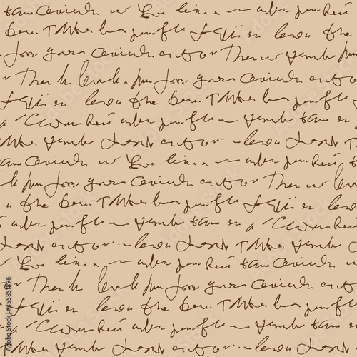 Handwritten abstract text vector seamless pattern, vintage style, ancient handwriting, monochrome script isolated on beige background