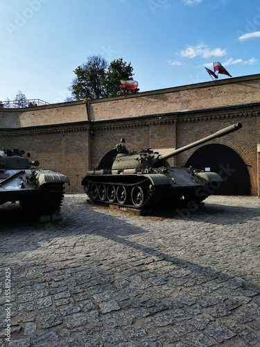 Old polish vintage tanks standing in the Citadel Park Poznan