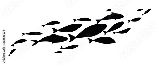 Black flock fish. School of fish. Logo design.