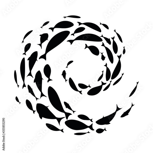 School of fish. A group of fish swim in a circle. Logo fishes.