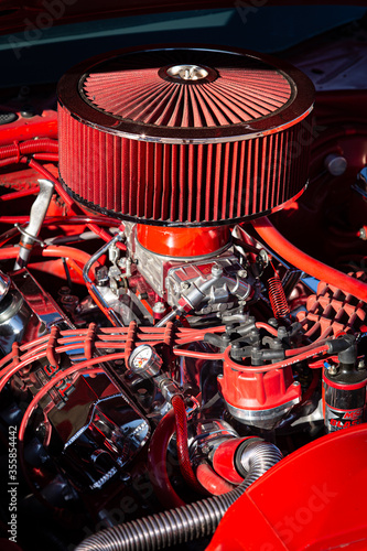 red hot rod v8 engine photo